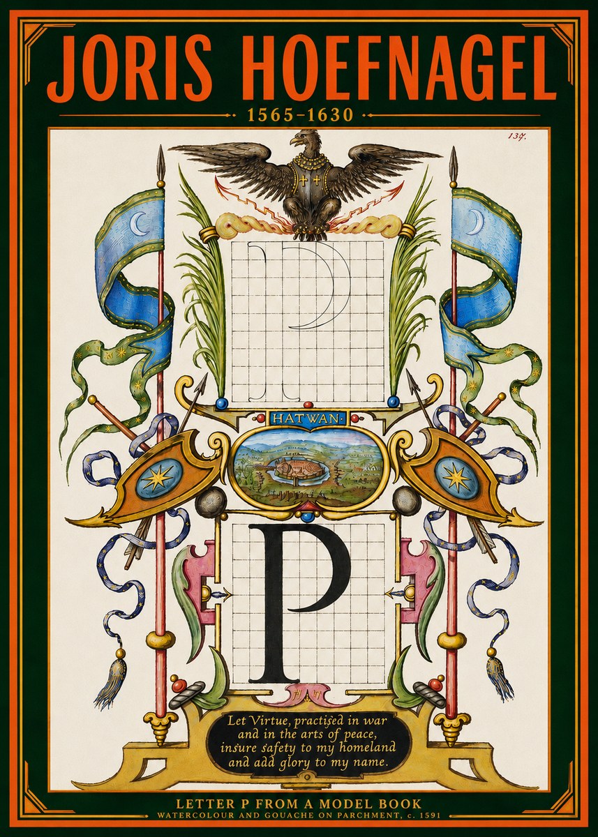 Joris Hoefnagel Letter P from a Model Book No4 - Juliste