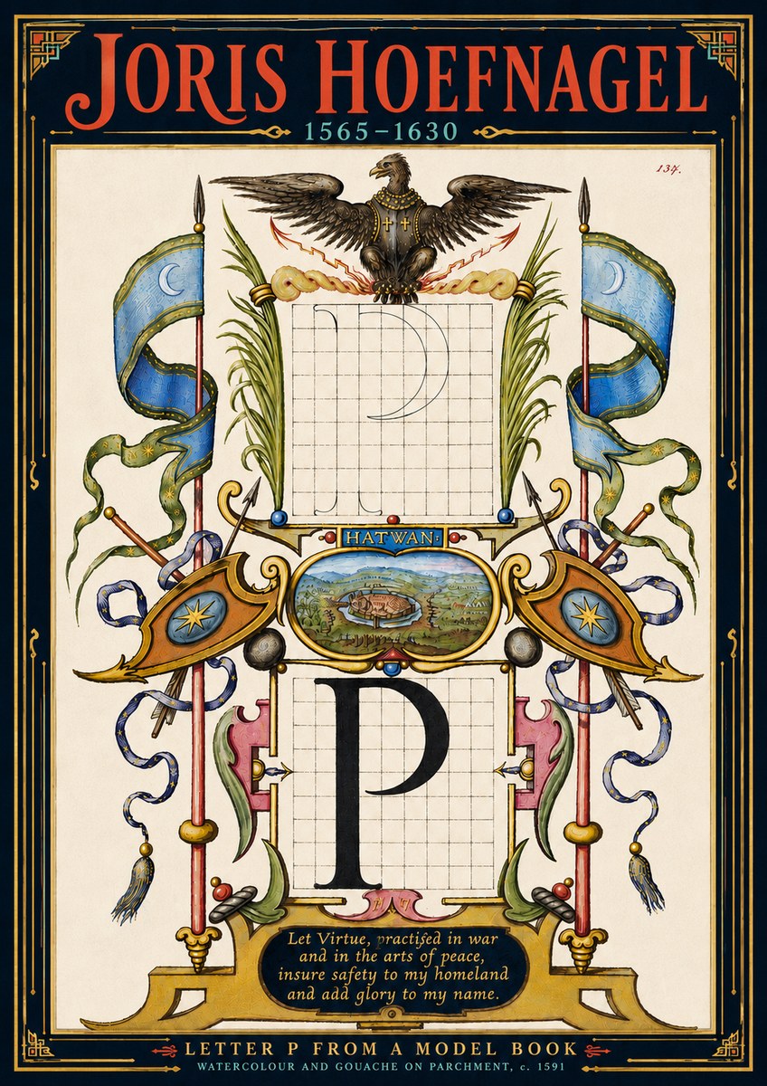 Joris Hoefnagel Letter P from a Model Book No5 - Juliste