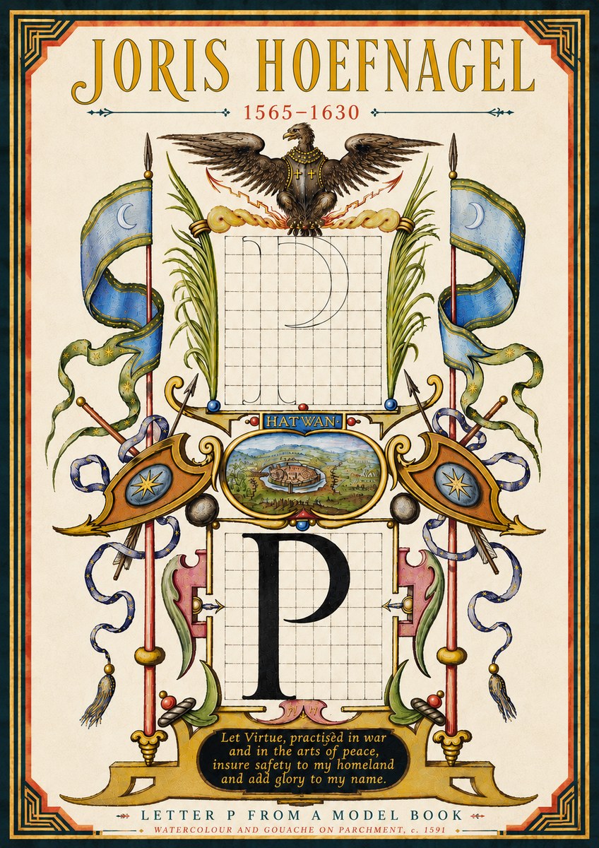 Joris Hoefnagel Letter P from a Model Book No6 - Juliste
