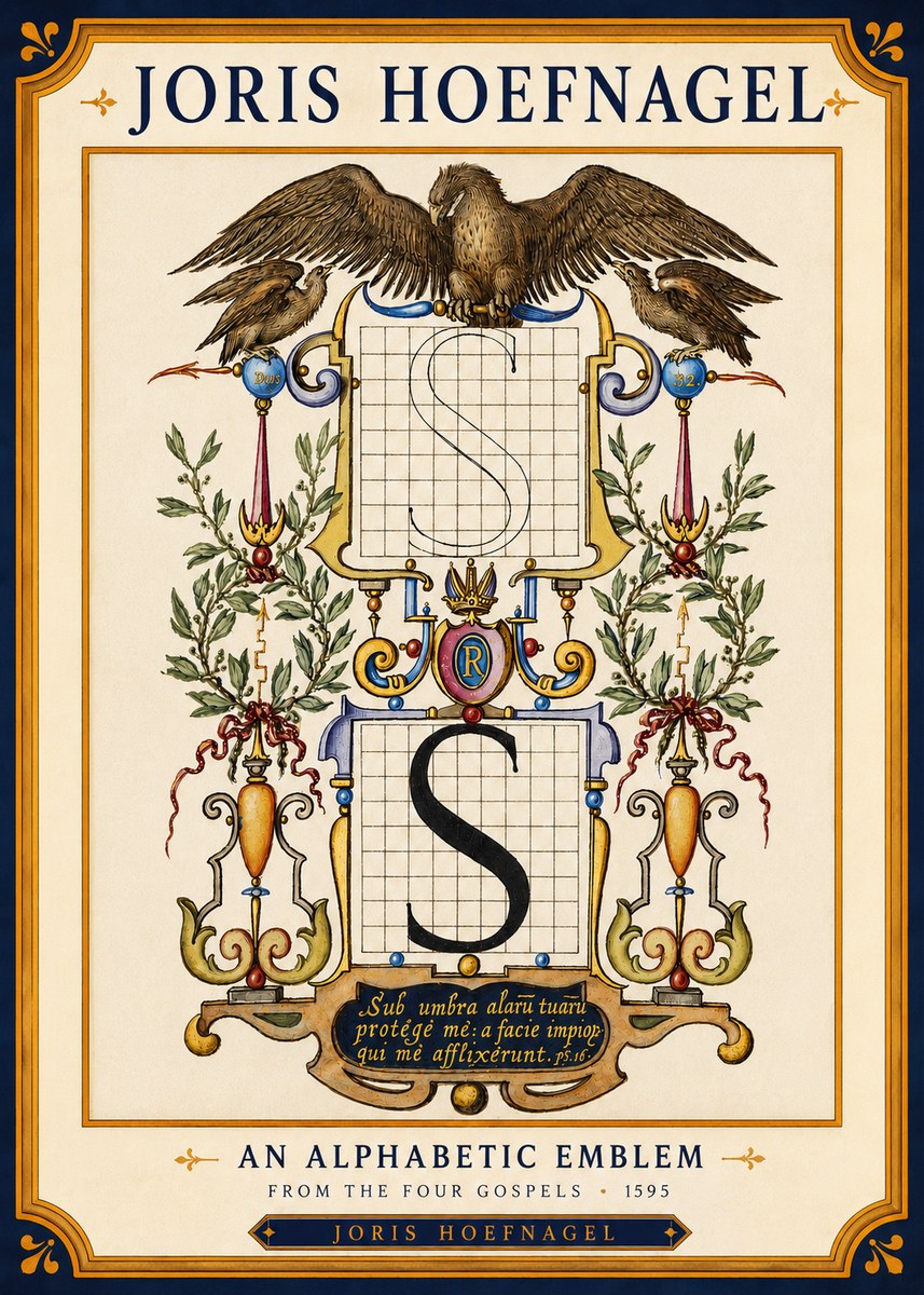 Joris Hoefnagel An Alphabetic Emblem from the Four Gospels No4 - Juliste