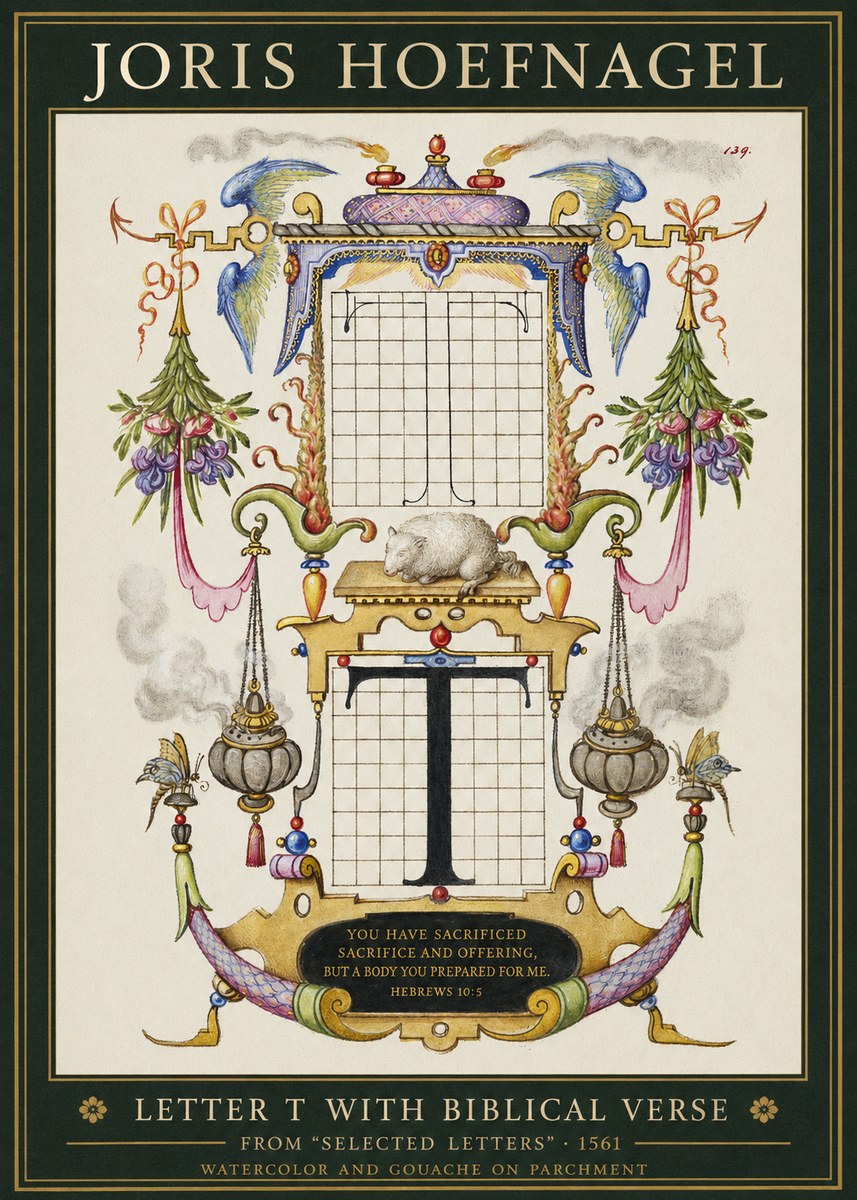 Joris Hoefnagel Letter T with Biblical Verse No1 - Juliste