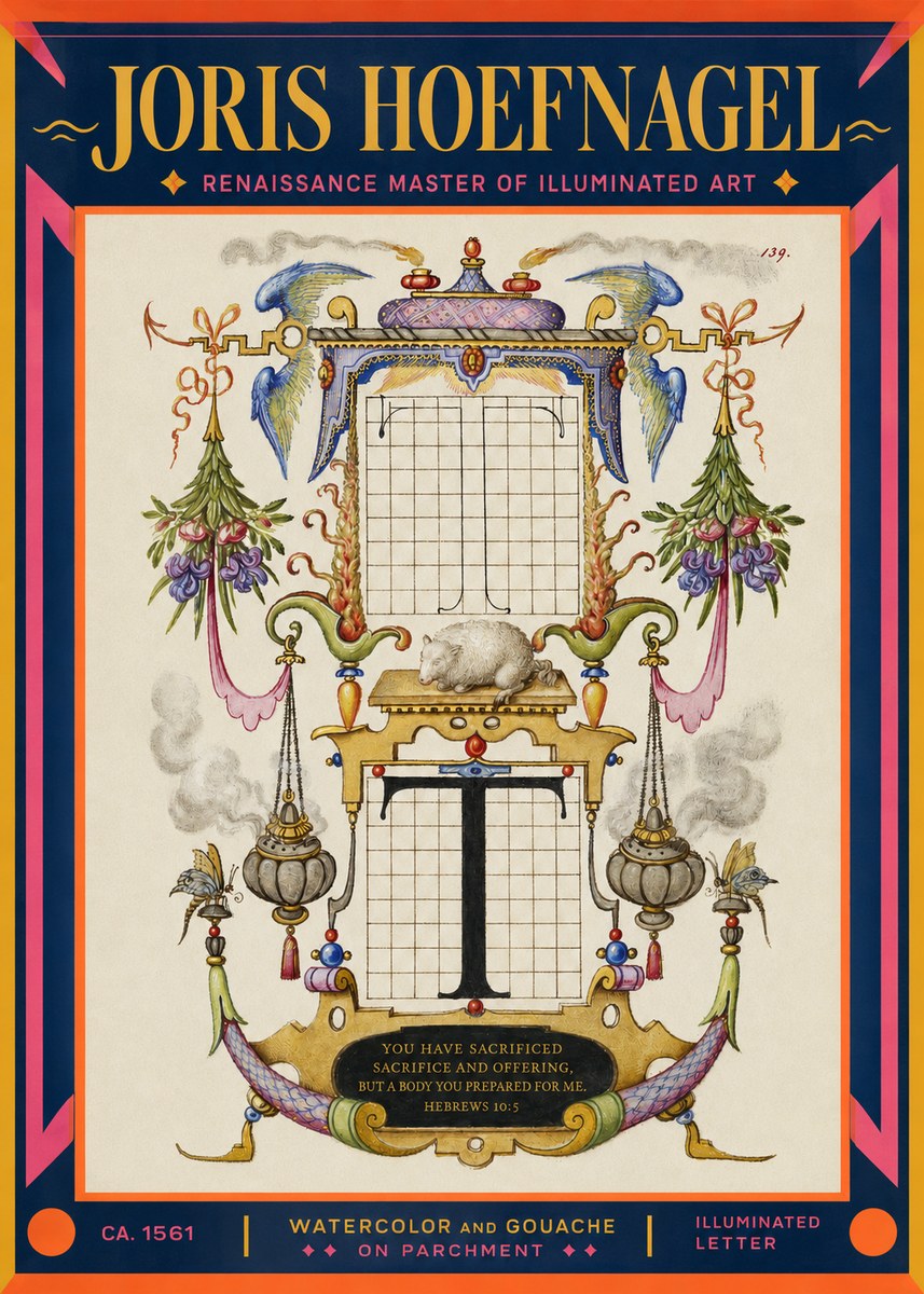 Joris Hoefnagel Letter T with Biblical Verse No2 - Juliste