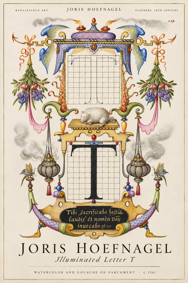 Joris Hoefnagel Letter T with Biblical Verse No3 - Juliste