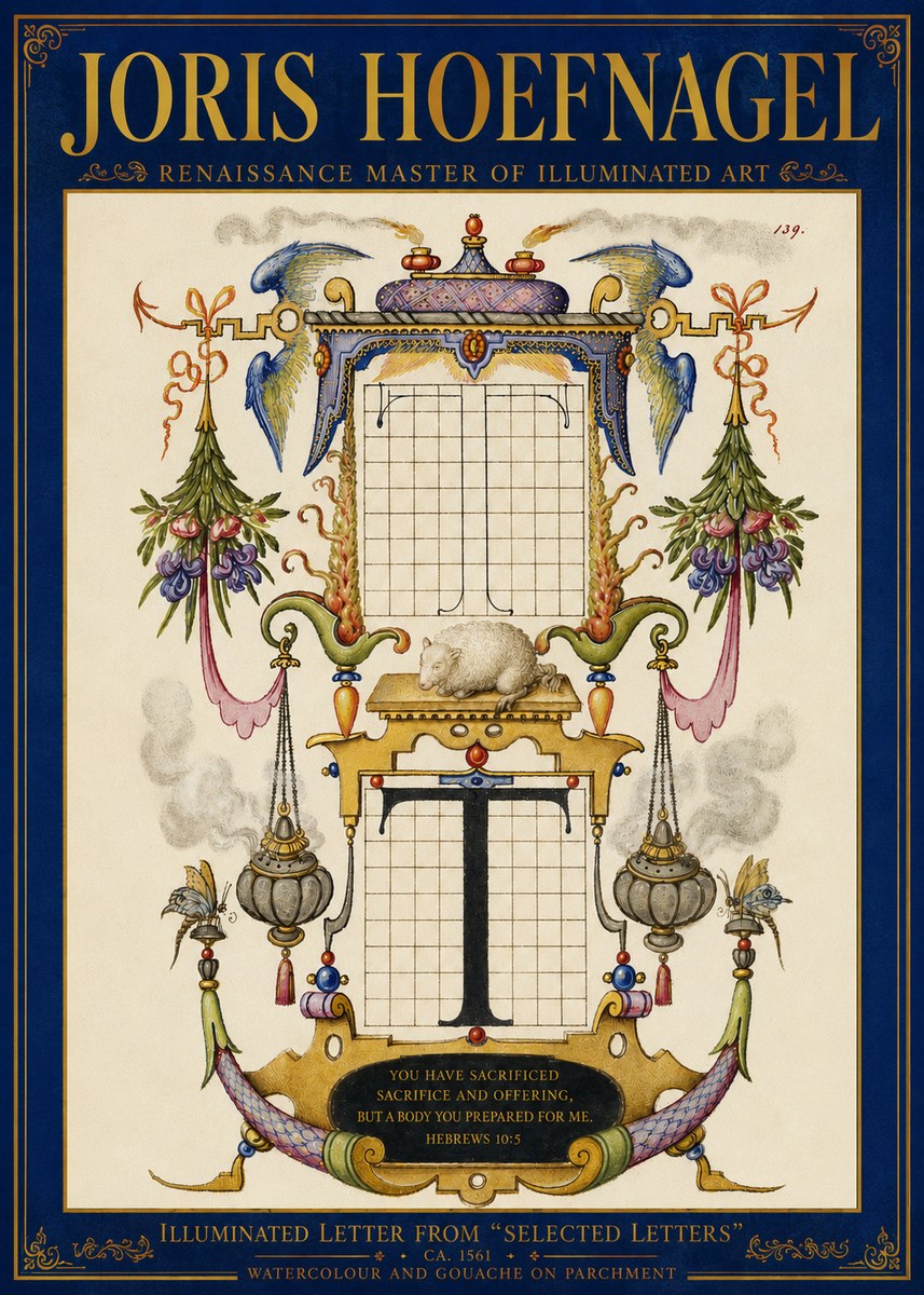 Joris Hoefnagel Letter T with Biblical Verse No5 - Juliste