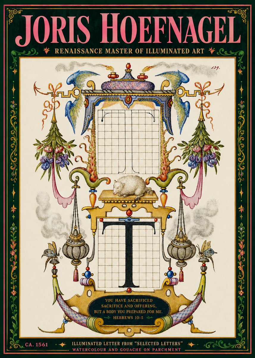 Joris Hoefnagel Letter T with Biblical Verse No6 - Juliste