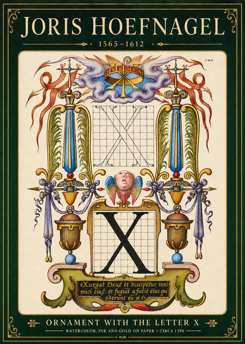 Joris Hoefnagel Ornament with the Letter X No6 - Juliste