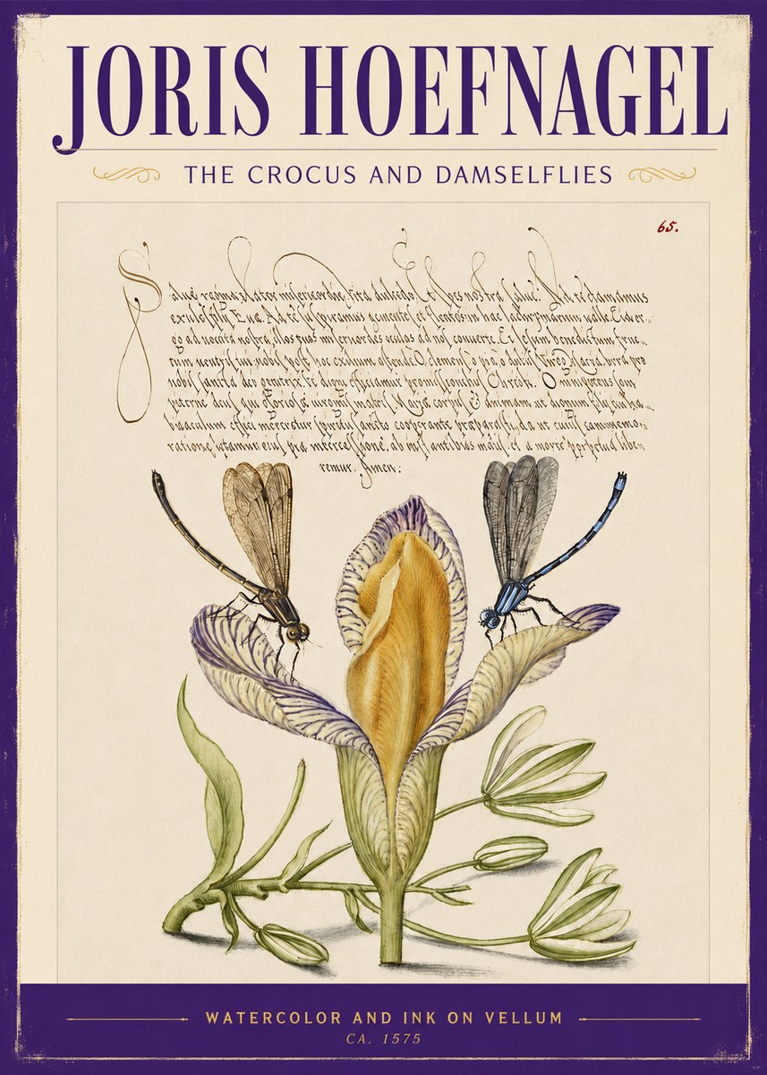 Joris Hoefnagel The Crocus and Damselflies No2 - Juliste
