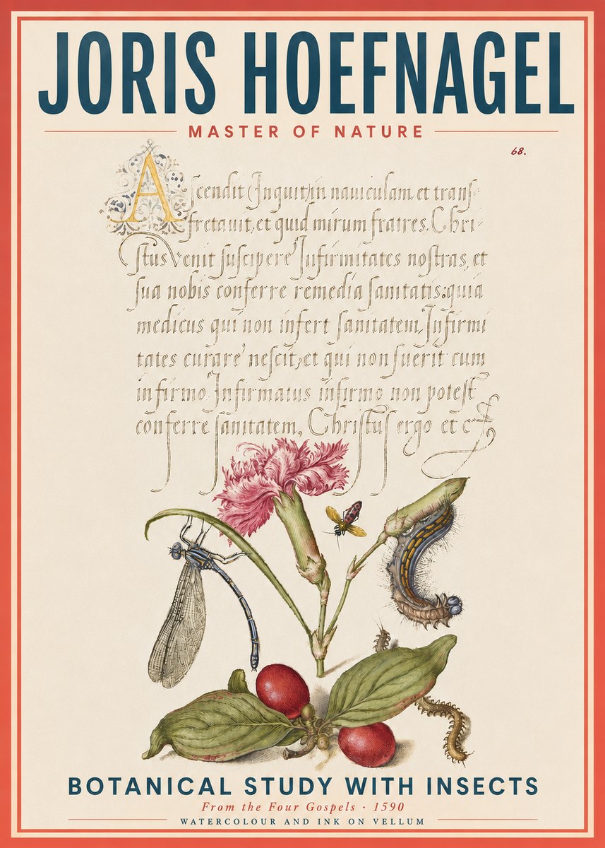 Joris Hoefnagel Botanical Study with Insects No4 - Juliste