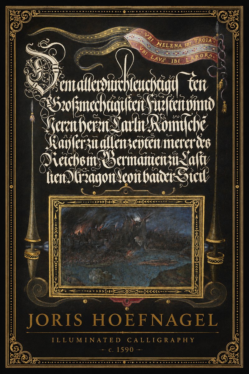 Joris Hoefnagel Illuminated Calligraphy No1 - Juliste