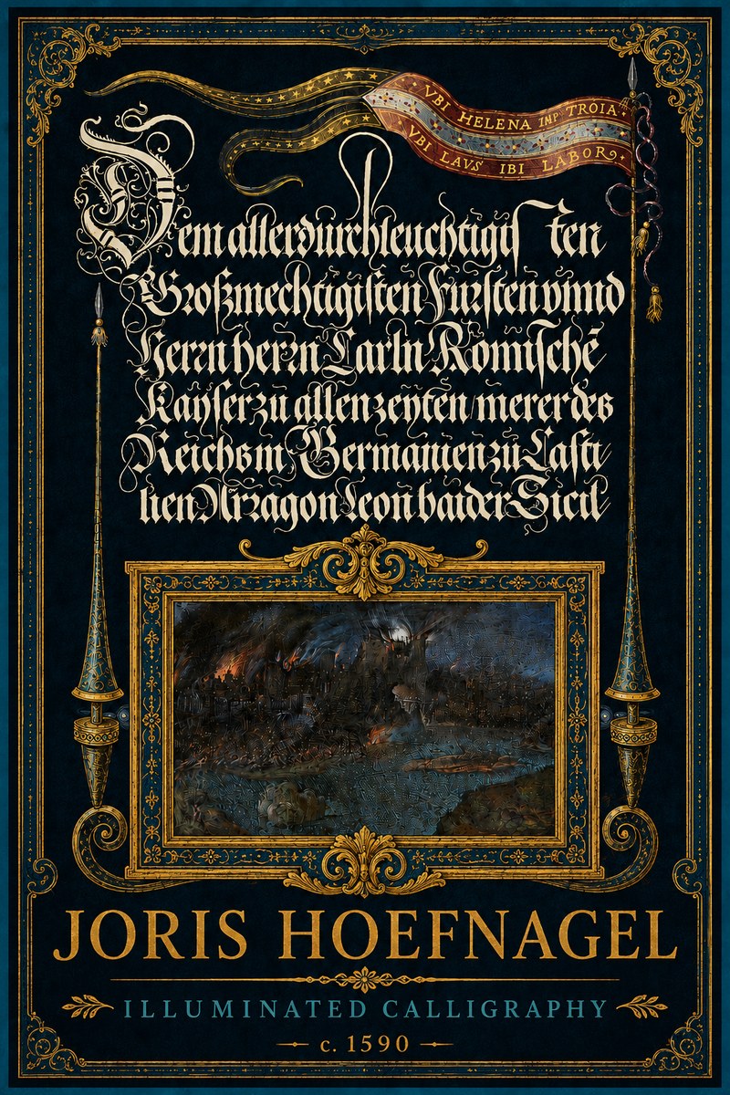 Joris Hoefnagel Illuminated Calligraphy No5 - Juliste