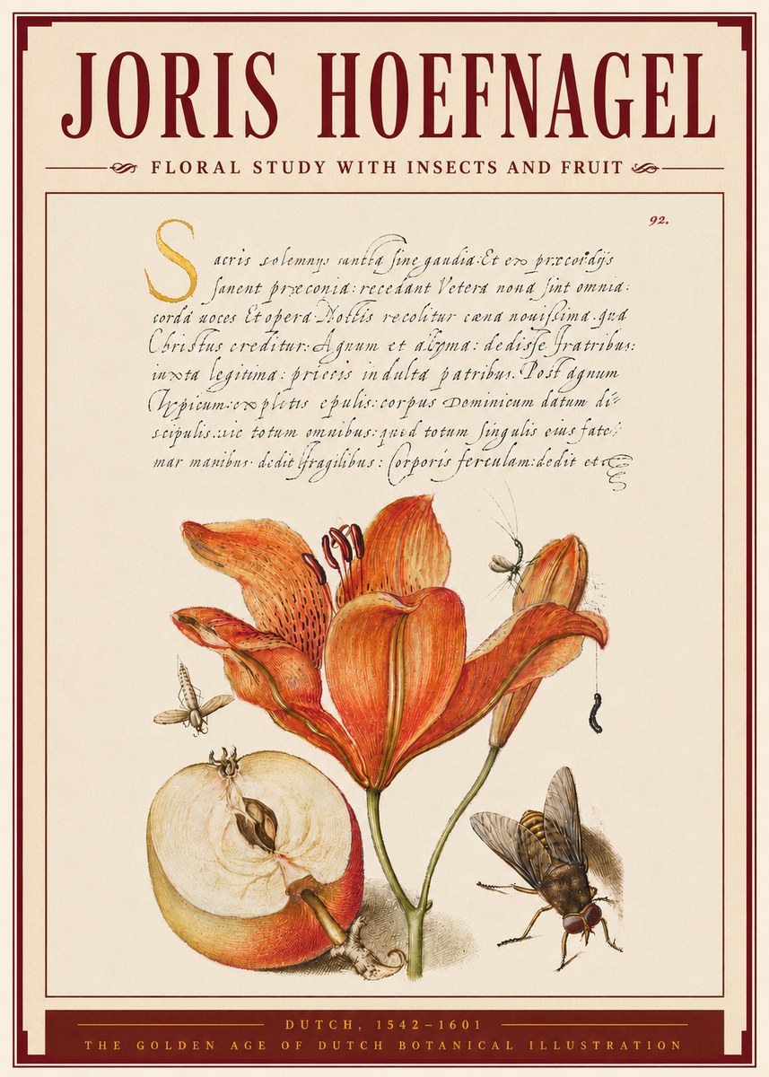 Joris Hoefnagel Floral Study with Insects and Fruit No4 - Juliste