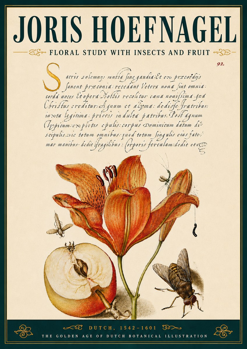 Joris Hoefnagel Floral Study with Insects and Fruit No6 - Juliste