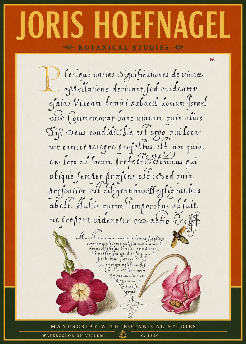 Joris Hoefnagel Manuscript with Botanical Studies No4 - Juliste