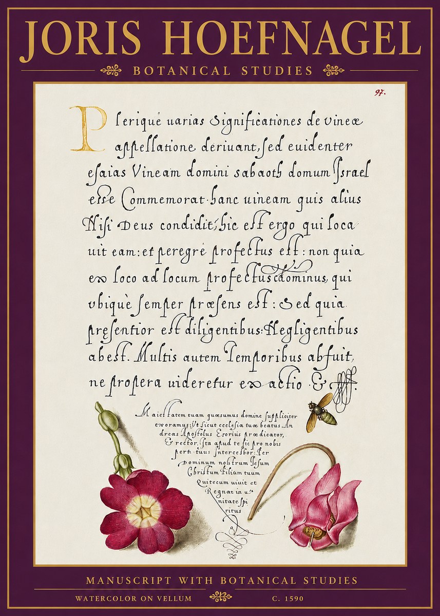 Joris Hoefnagel Manuscript with Botanical Studies No5 - Juliste