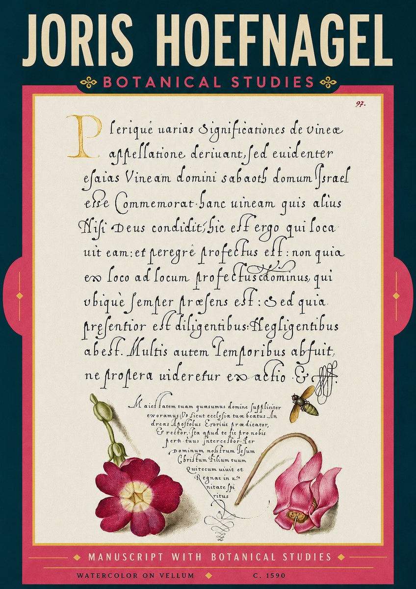 Joris Hoefnagel Manuscript with Botanical Studies No6 - Juliste