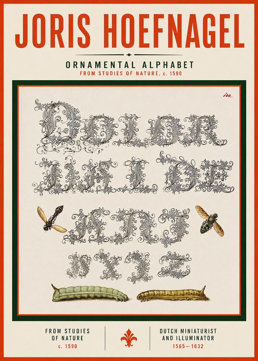 Joris Hoefnagel Ornamental Alphabet from Studies of Nature No3 - Juliste