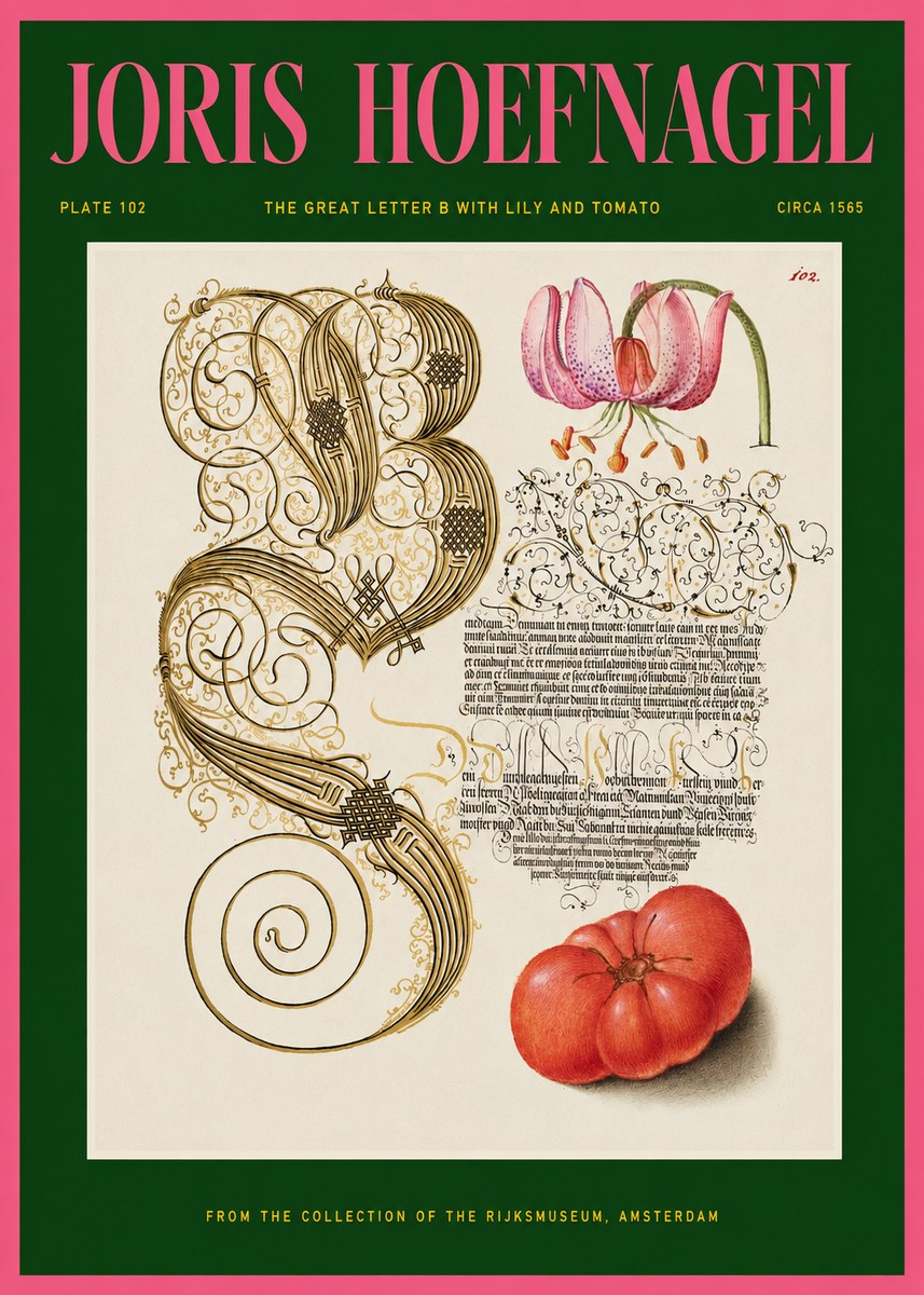 Joris Hoefnagel The Great Letter B with Lily and Tomato No2 - Juliste