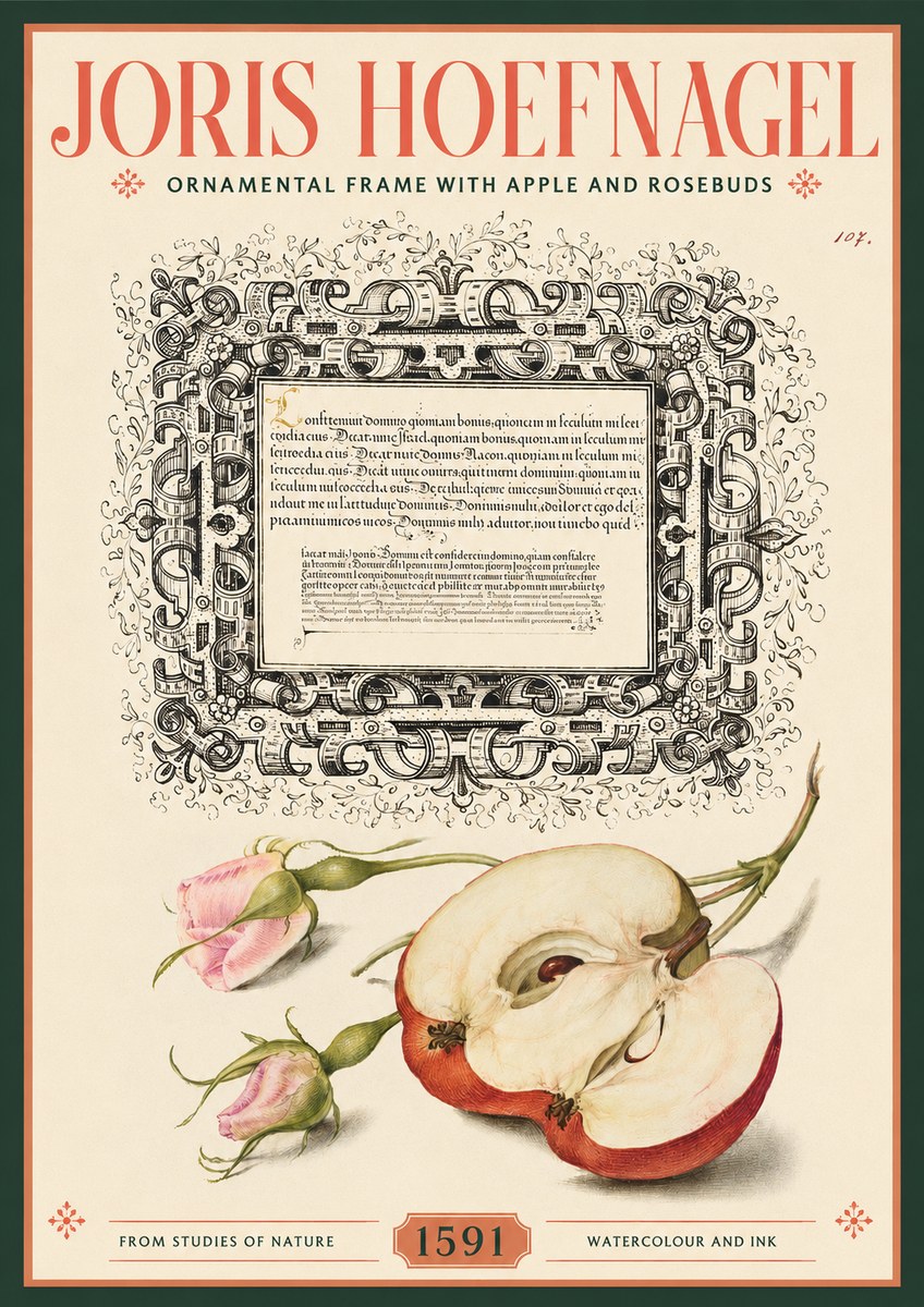 Joris Hoefnagel Illuminated Calligraphy and Botanical Study No3 - Juliste