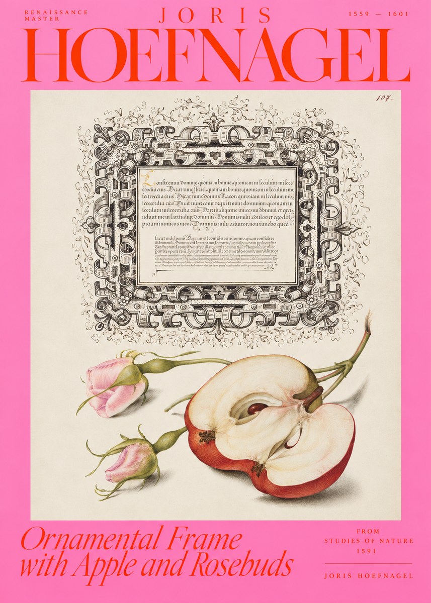 Joris Hoefnagel Illuminated Calligraphy and Botanical Study No4 - Juliste