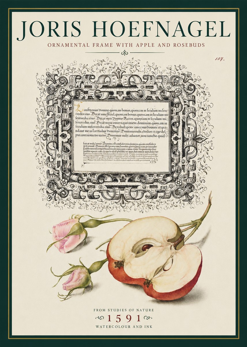 Joris Hoefnagel Illuminated Calligraphy and Botanical Study No5 - Juliste