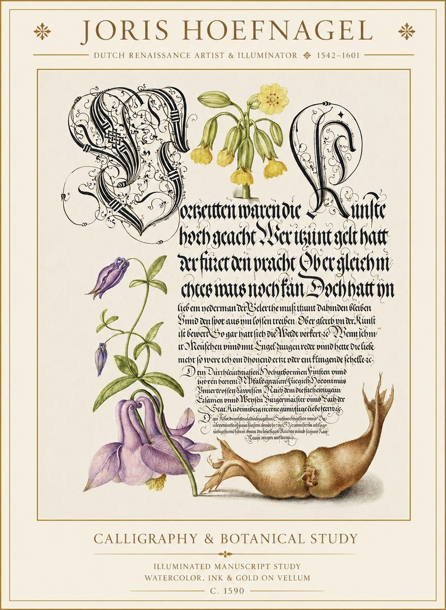 Joris Hoefnagel Calligraphy & Botanical Study No1 - Juliste
