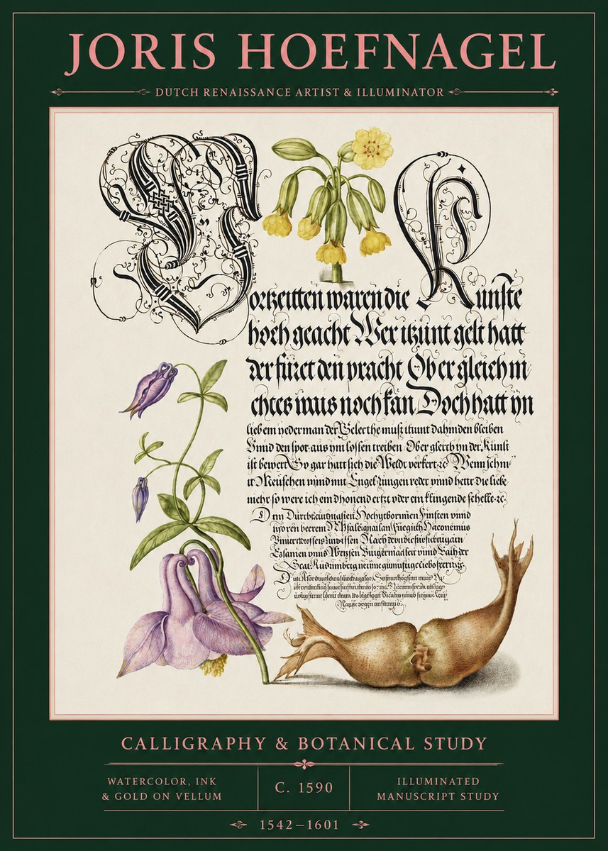 Joris Hoefnagel Calligraphy & Botanical Study No2 - Juliste