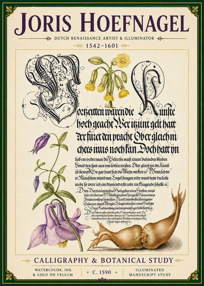 Joris Hoefnagel Calligraphy & Botanical Study No6 - Juliste