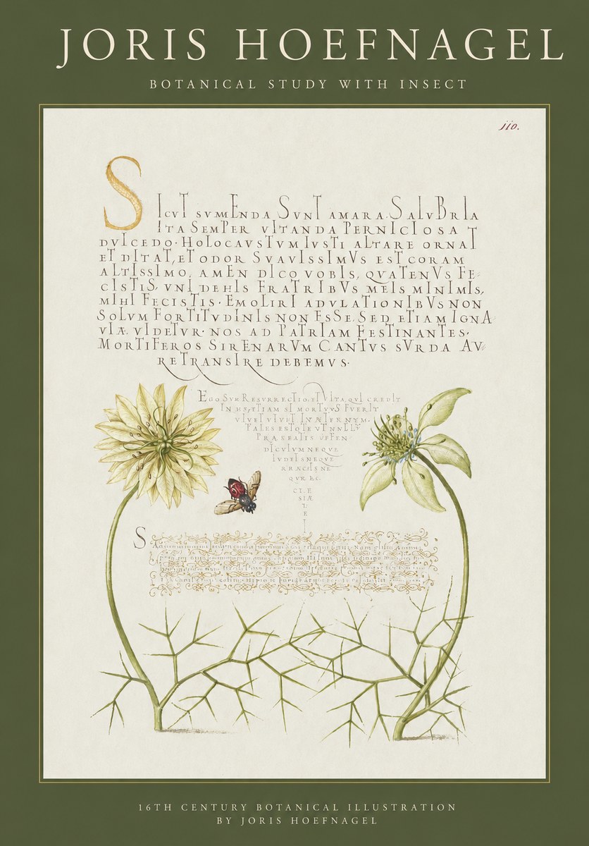 Joris Hoefnagel Botanical Study with Insect No1 - Juliste
