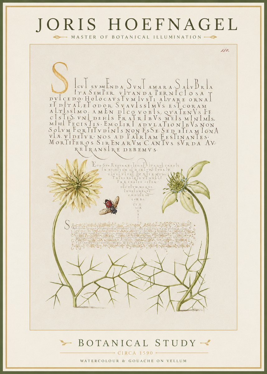 Joris Hoefnagel Botanical Study with Insect No2 - Juliste
