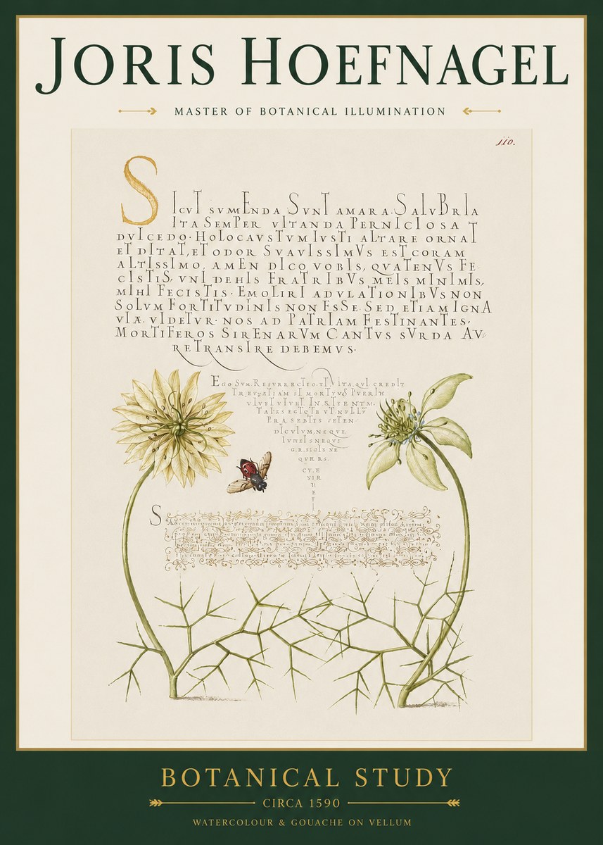 Joris Hoefnagel Botanical Study with Insect No3 - Juliste