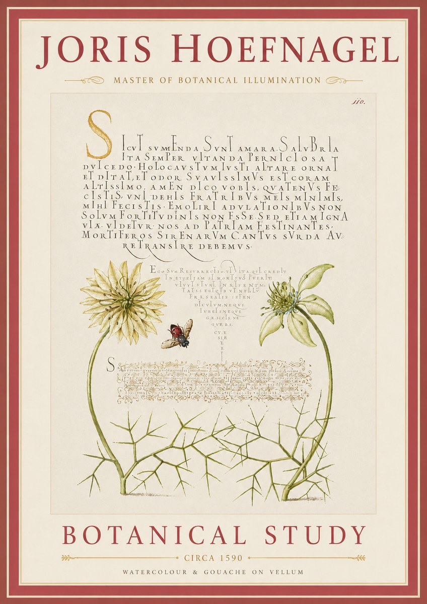Joris Hoefnagel Botanical Study with Insect No5 - Juliste