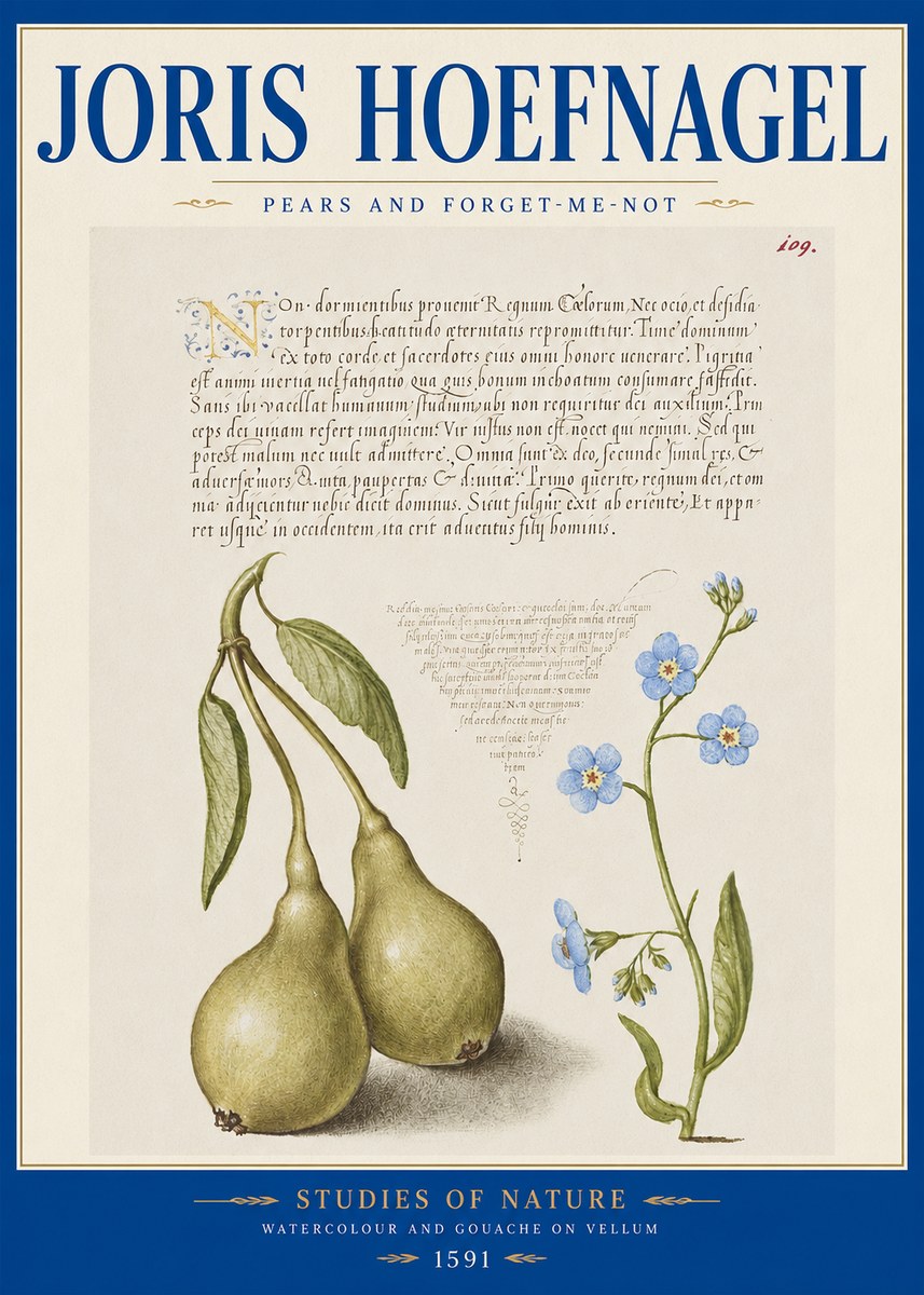 Joris Hoefnagel Pears and Forget-me-not No2 - Juliste