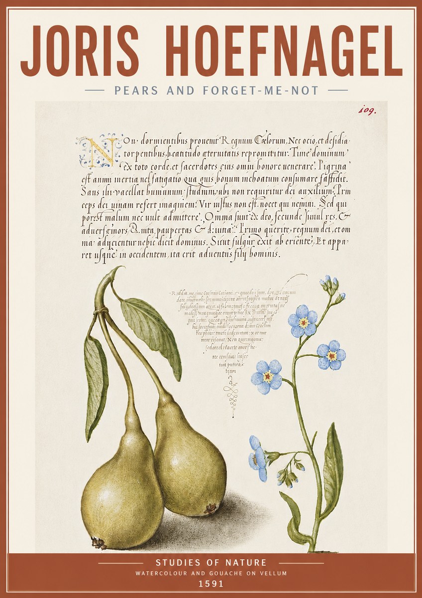 Joris Hoefnagel Pears and Forget-me-not No5 - Juliste