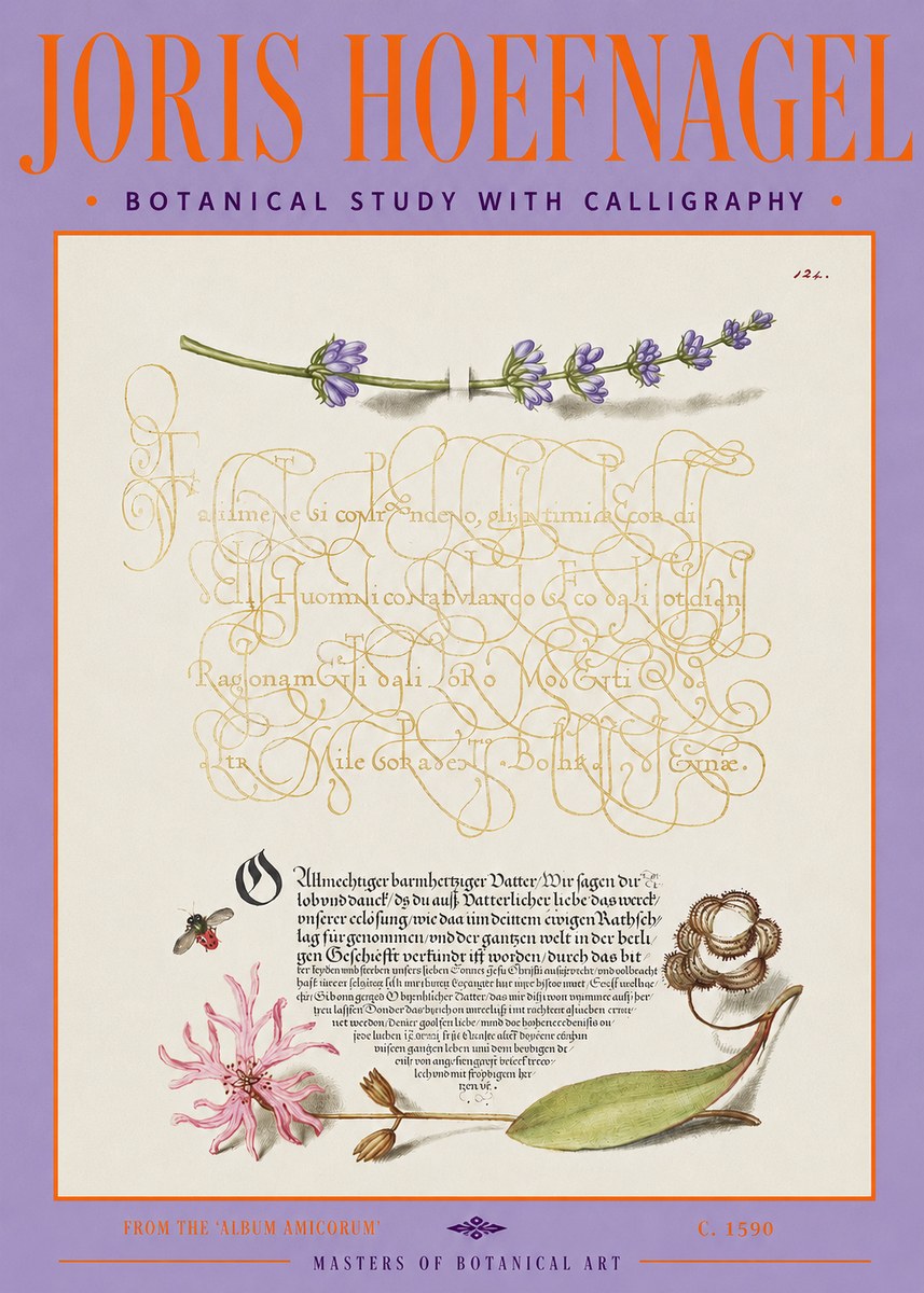 Joris Hoefnagel Botanical Study with Calligraphy IV No3 - Juliste