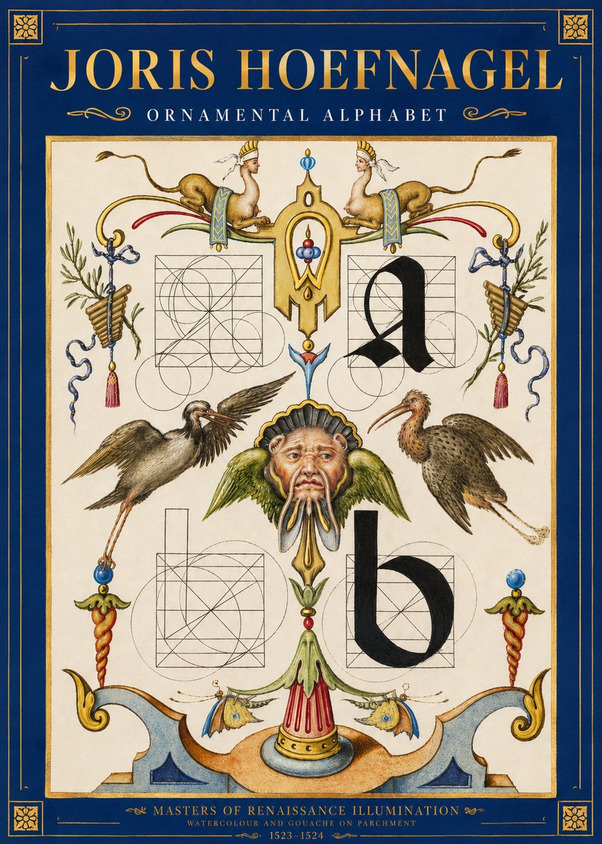 Joris Hoefnagel Ornamental Alphabet No3 - Juliste