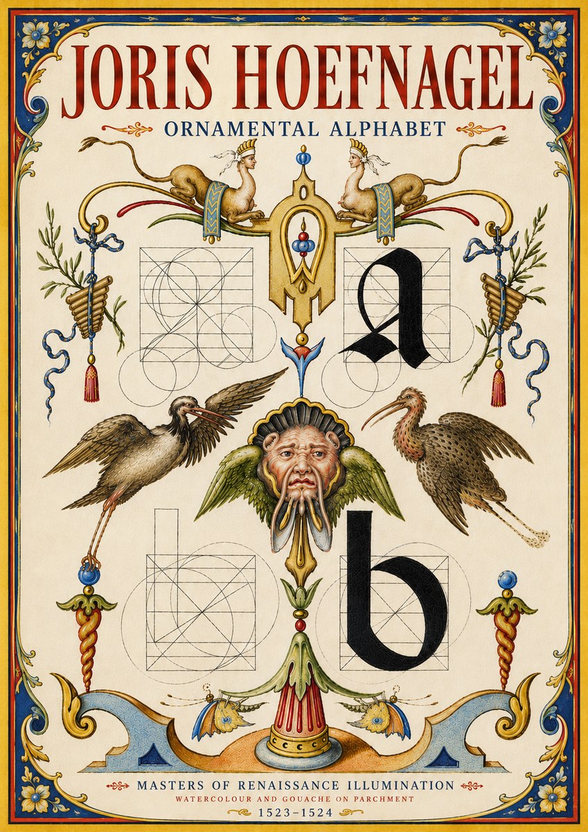 Joris Hoefnagel Ornamental Alphabet No6 - Juliste