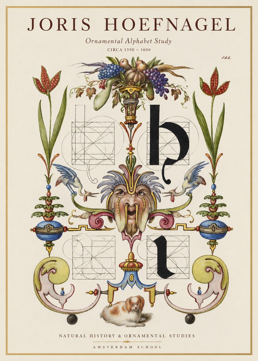 Joris Hoefnagel Floral Grotesque with Putto No2 - Juliste