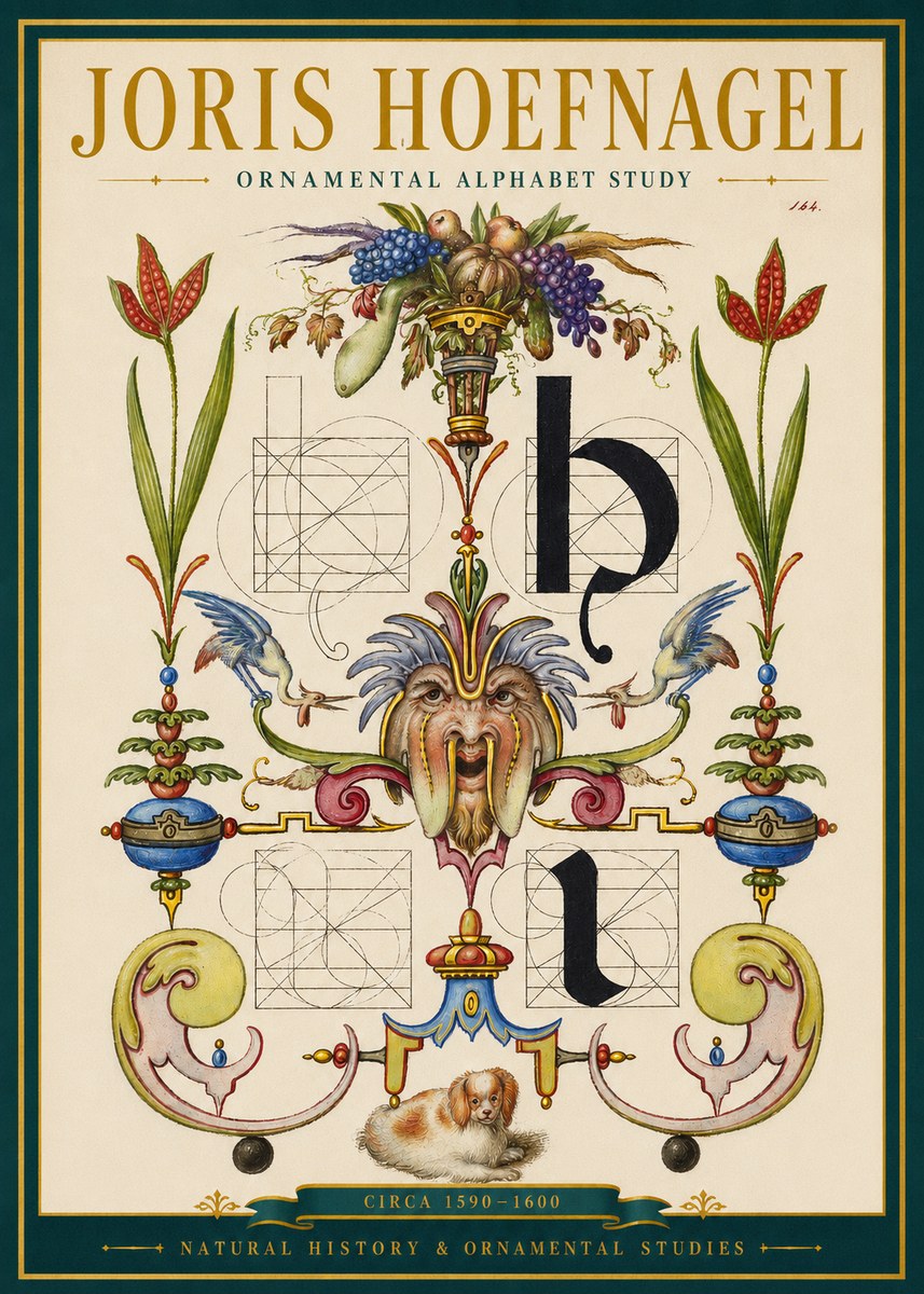 Joris Hoefnagel Floral Grotesque with Putto No3 - Juliste