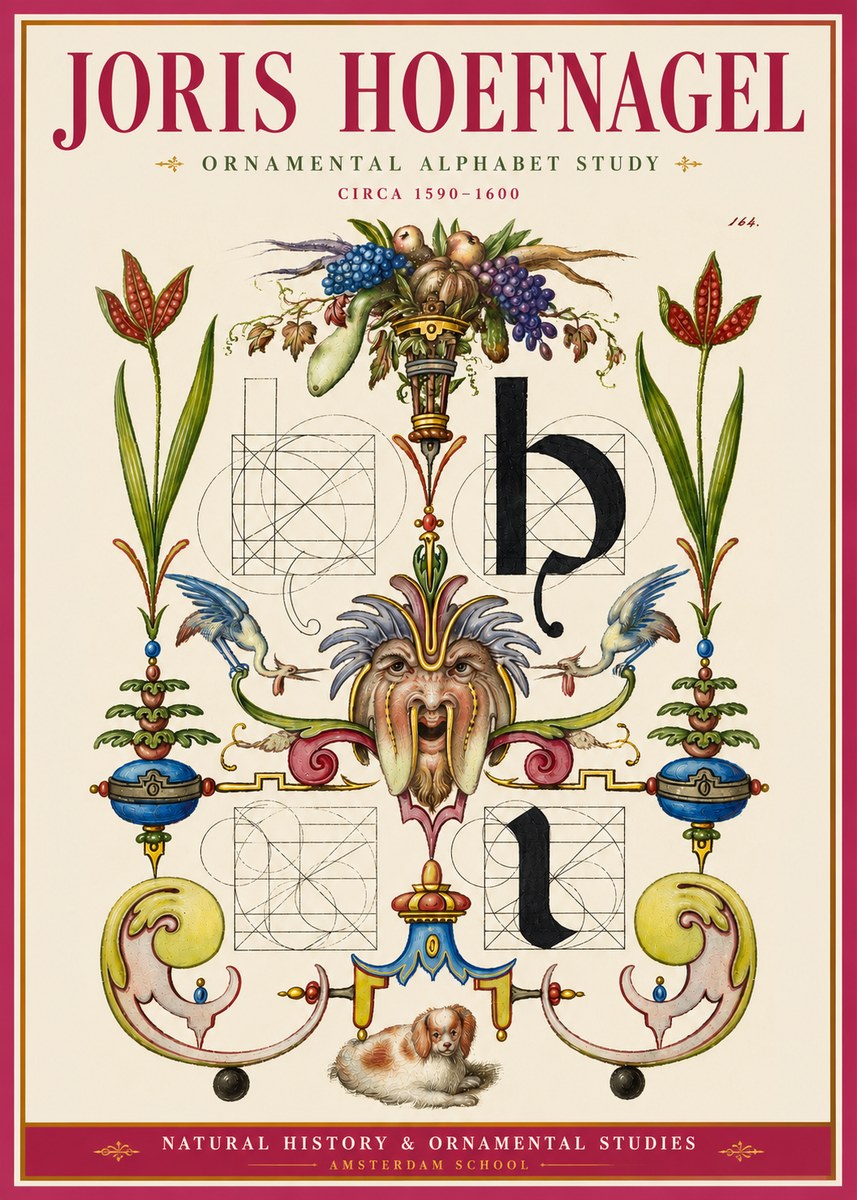 Joris Hoefnagel Floral Grotesque with Putto No4 - Juliste