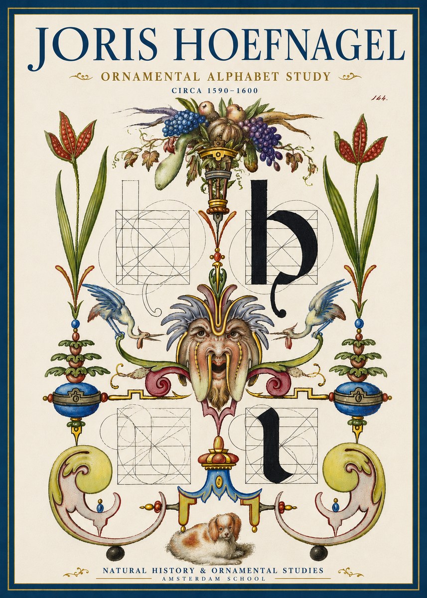Joris Hoefnagel Floral Grotesque with Putto No5 - Juliste