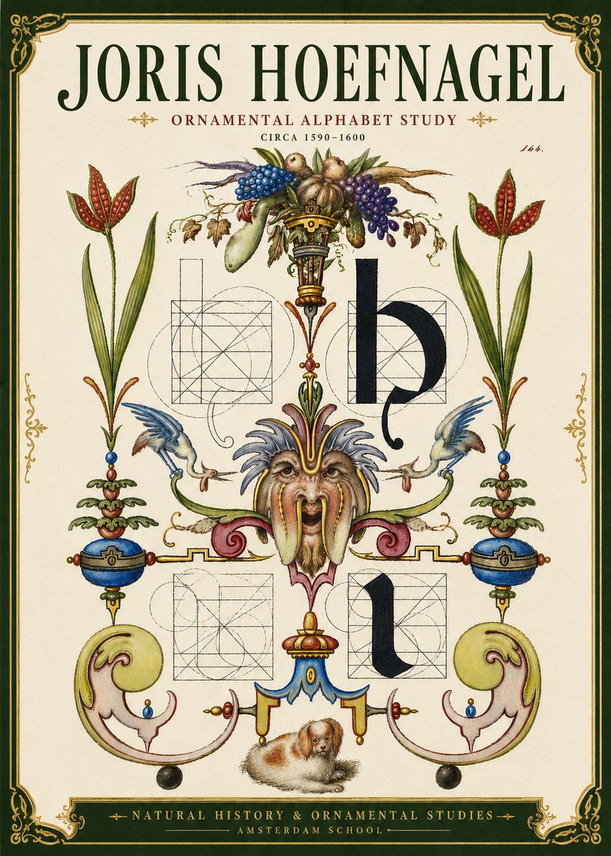 Joris Hoefnagel Floral Grotesque with Putto No6 - Juliste
