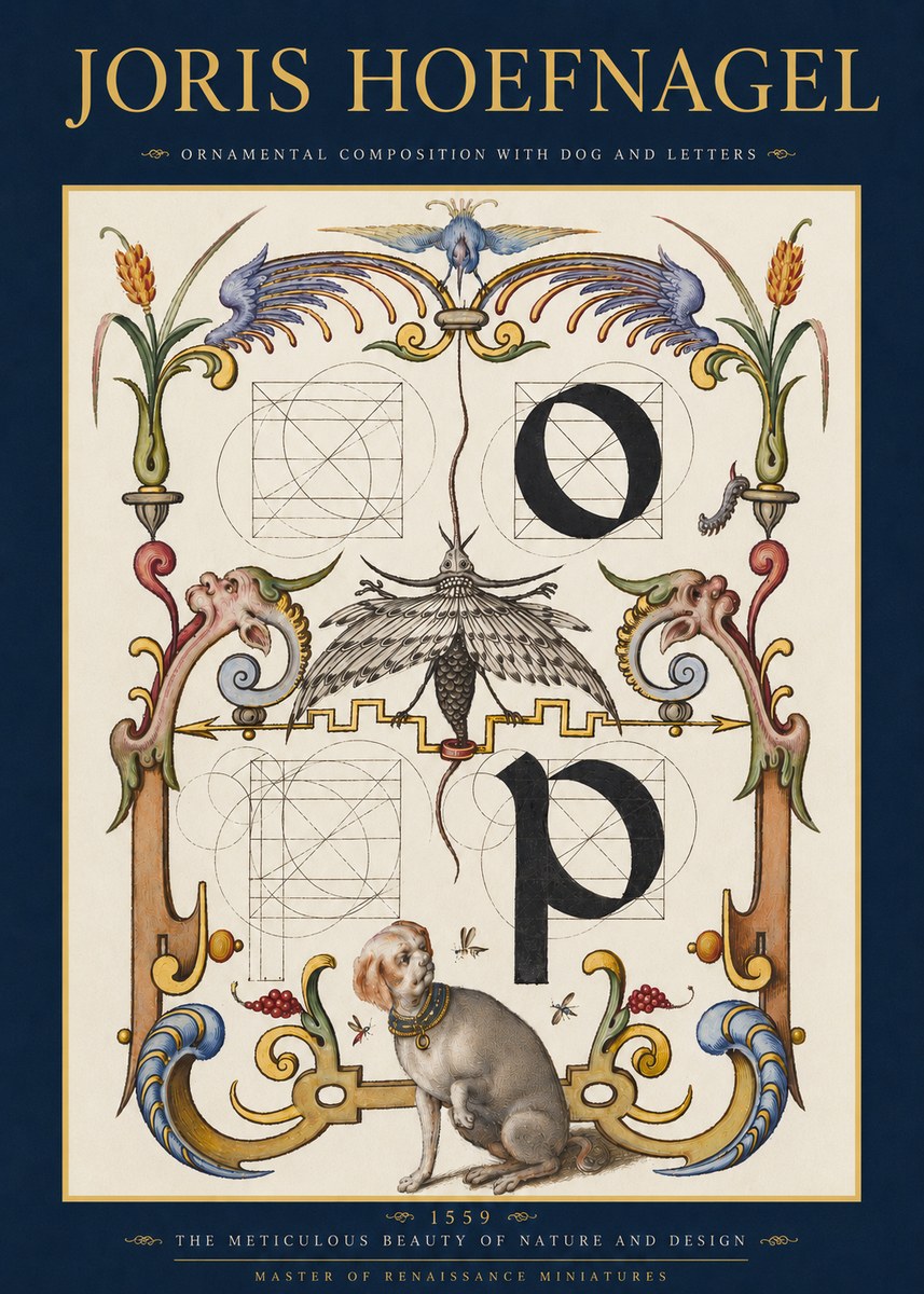 Joris Hoefnagel Ornamental Composition with Dog and Letters No3 - Juliste