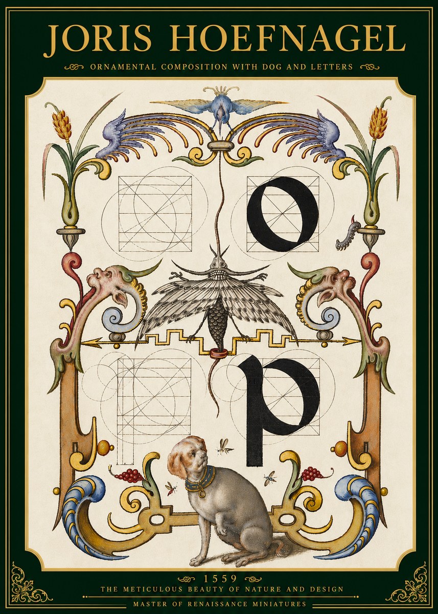 Joris Hoefnagel Ornamental Composition with Dog and Letters No5 - Juliste