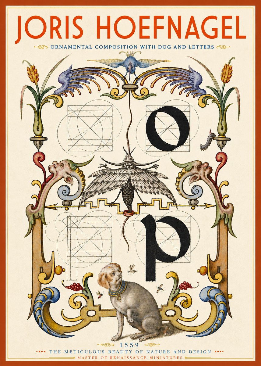 Joris Hoefnagel Ornamental Composition with Dog and Letters No6 - Juliste