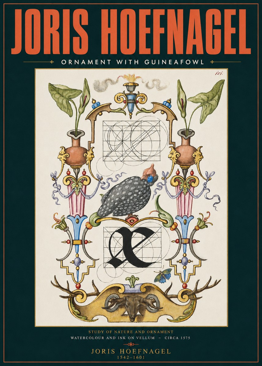 Joris Hoefnagel Ornament with Guineafowl No2 - Juliste