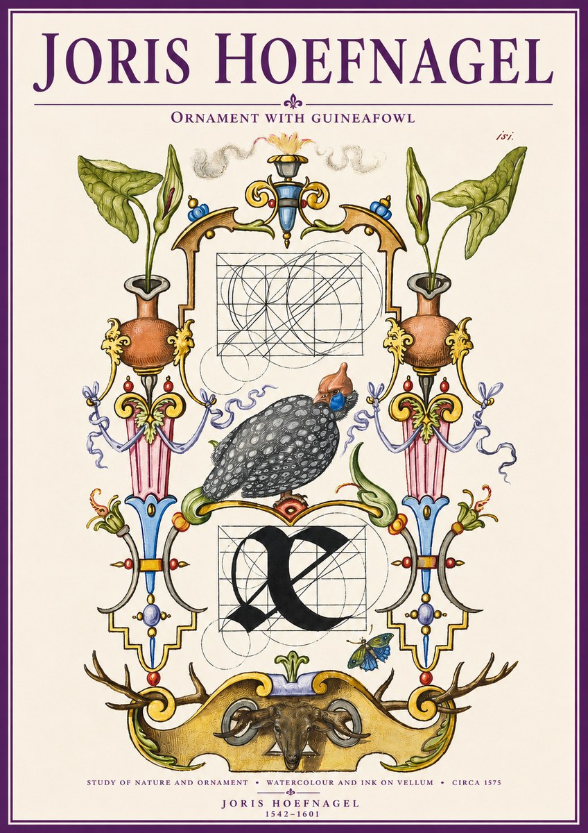 Joris Hoefnagel Ornament with Guineafowl No3 - Juliste
