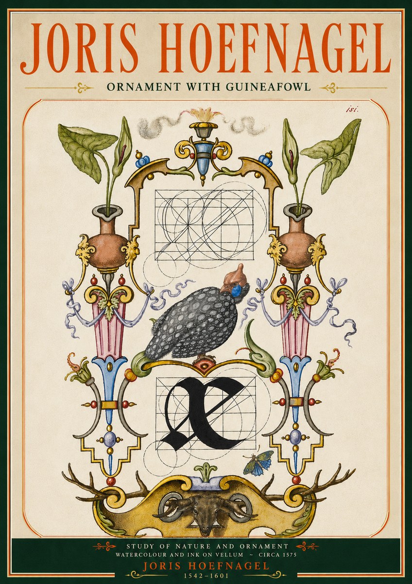 Joris Hoefnagel Ornament with Guineafowl No5 - Juliste