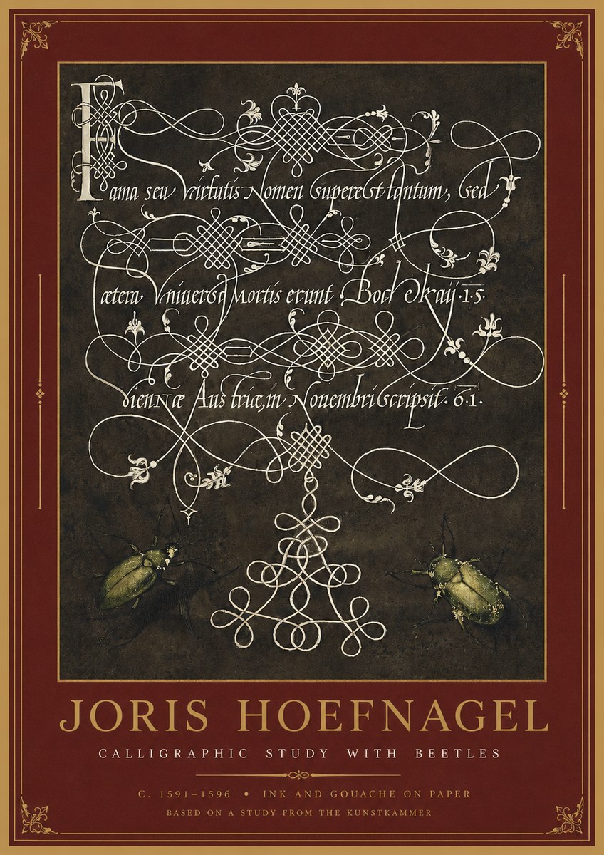 Joris Hoefnagel Calligraphic Study with Beetles No2 - Juliste