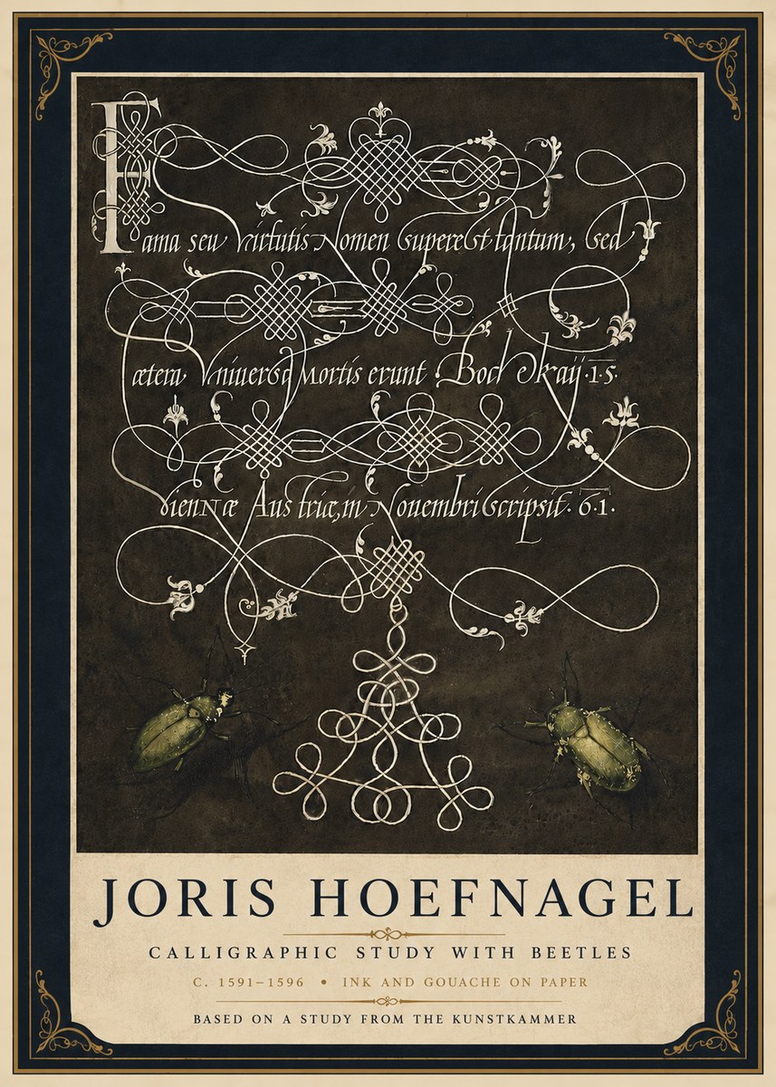 Joris Hoefnagel Calligraphic Study with Beetles No5 - Juliste