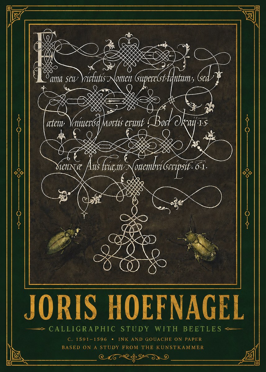 Joris Hoefnagel Calligraphic Study with Beetles No6 - Juliste